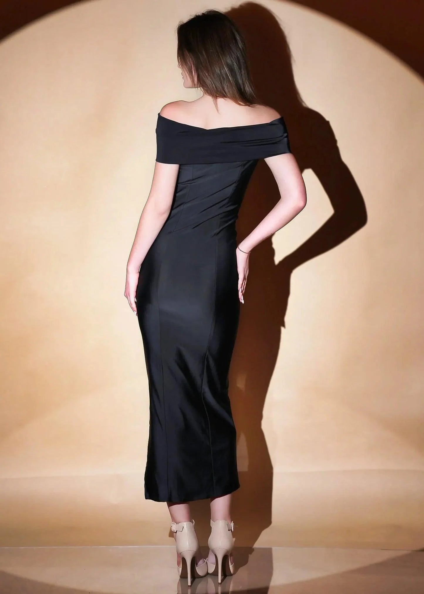 Black Off Shoulder Long Dress - Womenue