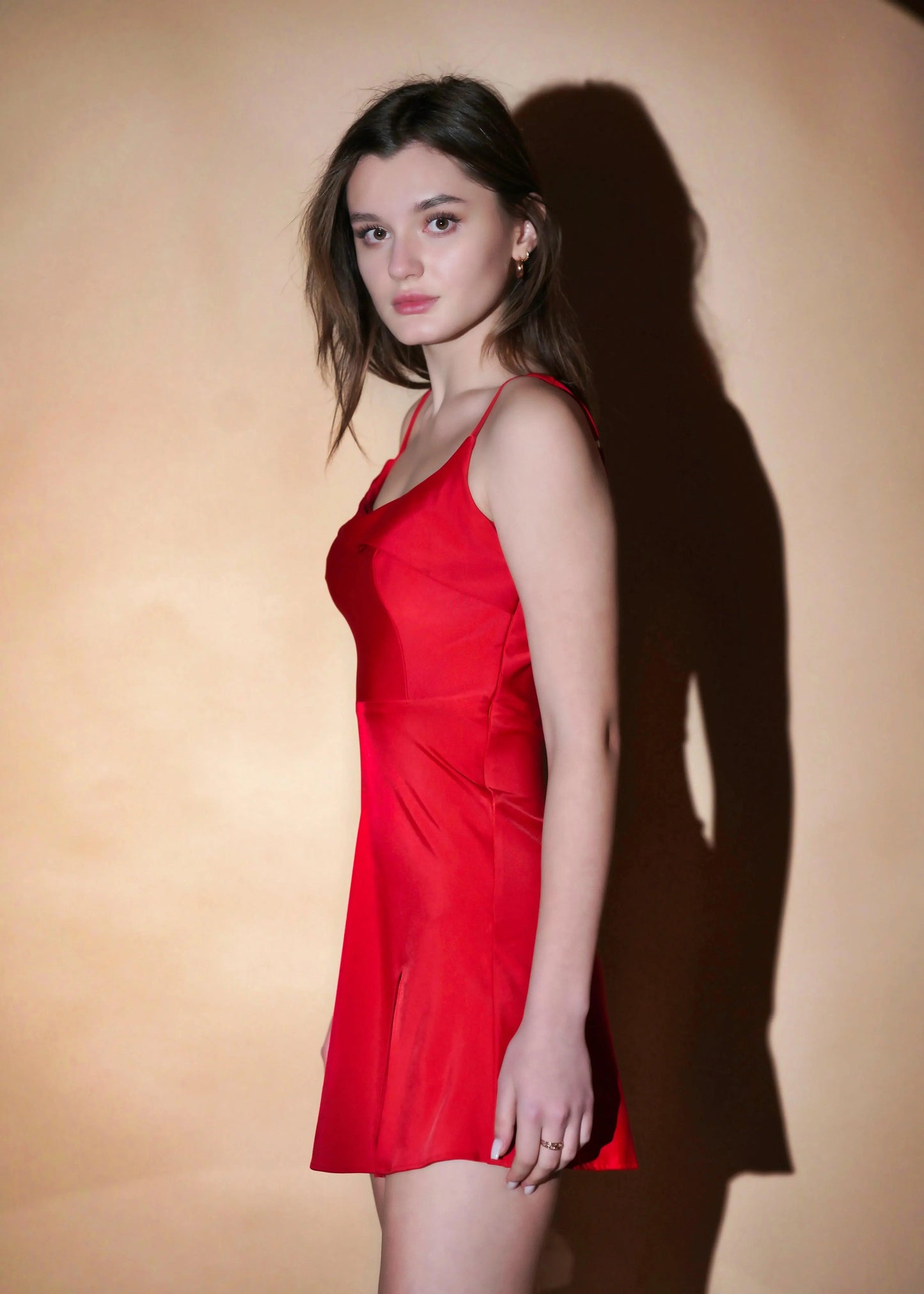 Bold Bloom Red Dacron Draped Neck A-Line Mini Dress - Womenue