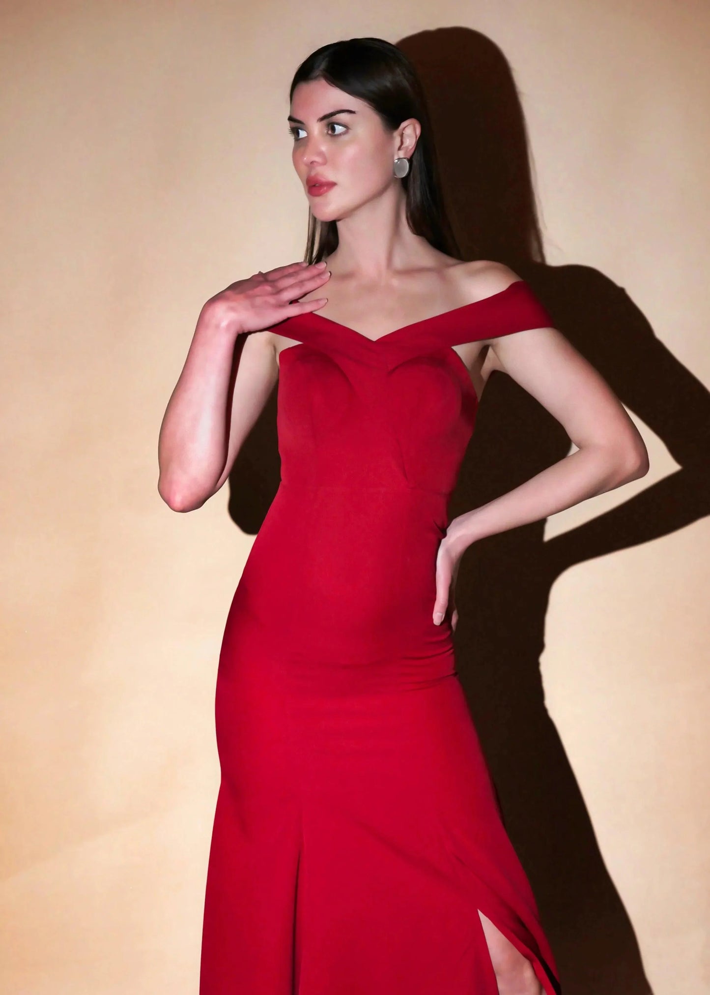 Classic Red Elegance Off Shoulder Mermaid Gown - Womenue