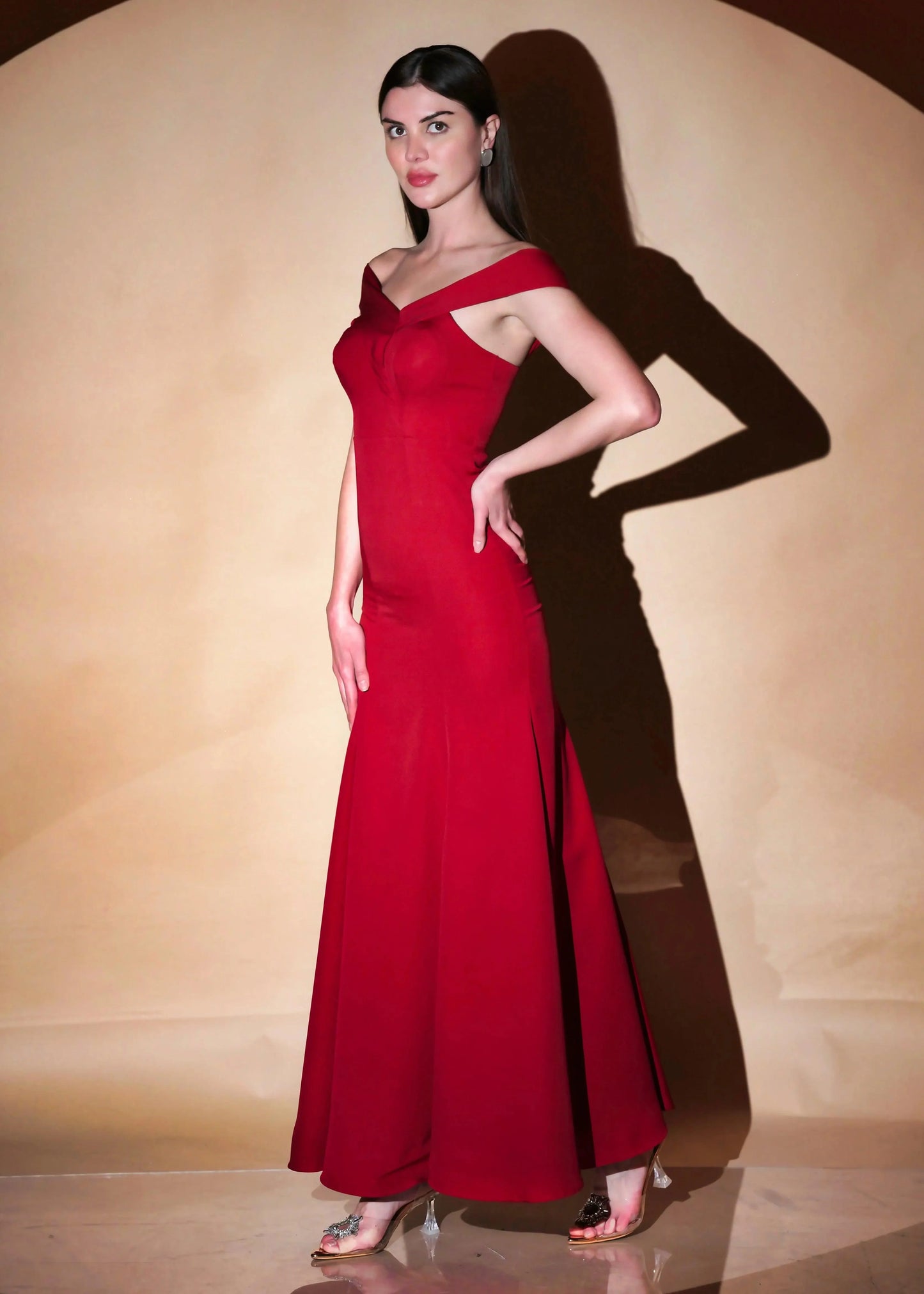 Classic Red Elegance Off Shoulder Mermaid Gown - Womenue