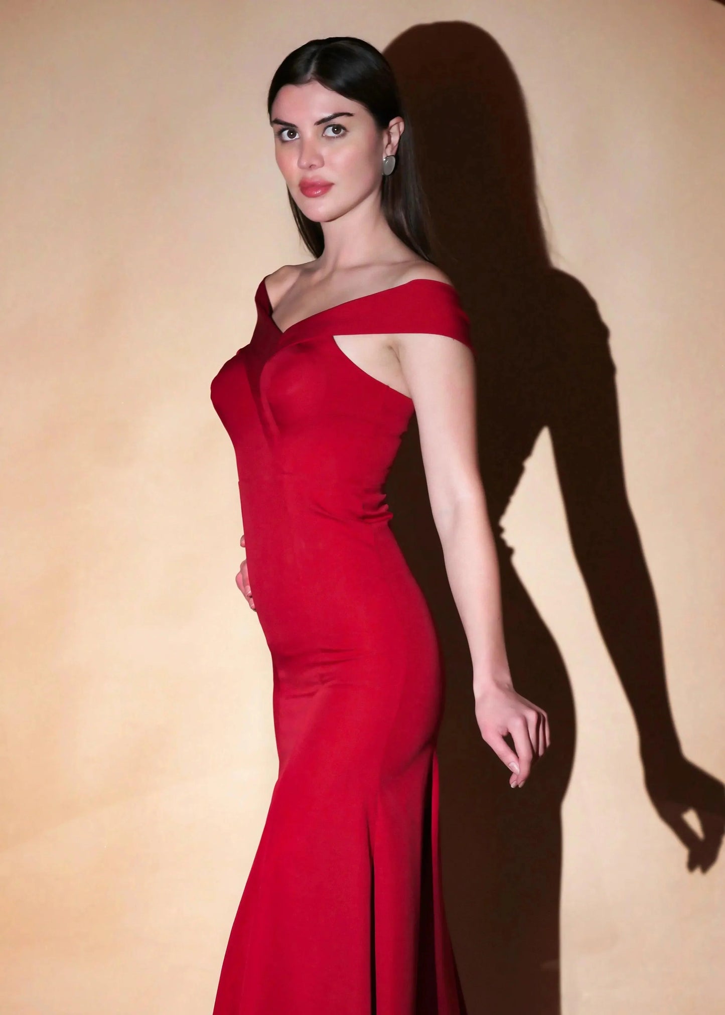 Classic Red Elegance Off Shoulder Mermaid Gown - Womenue