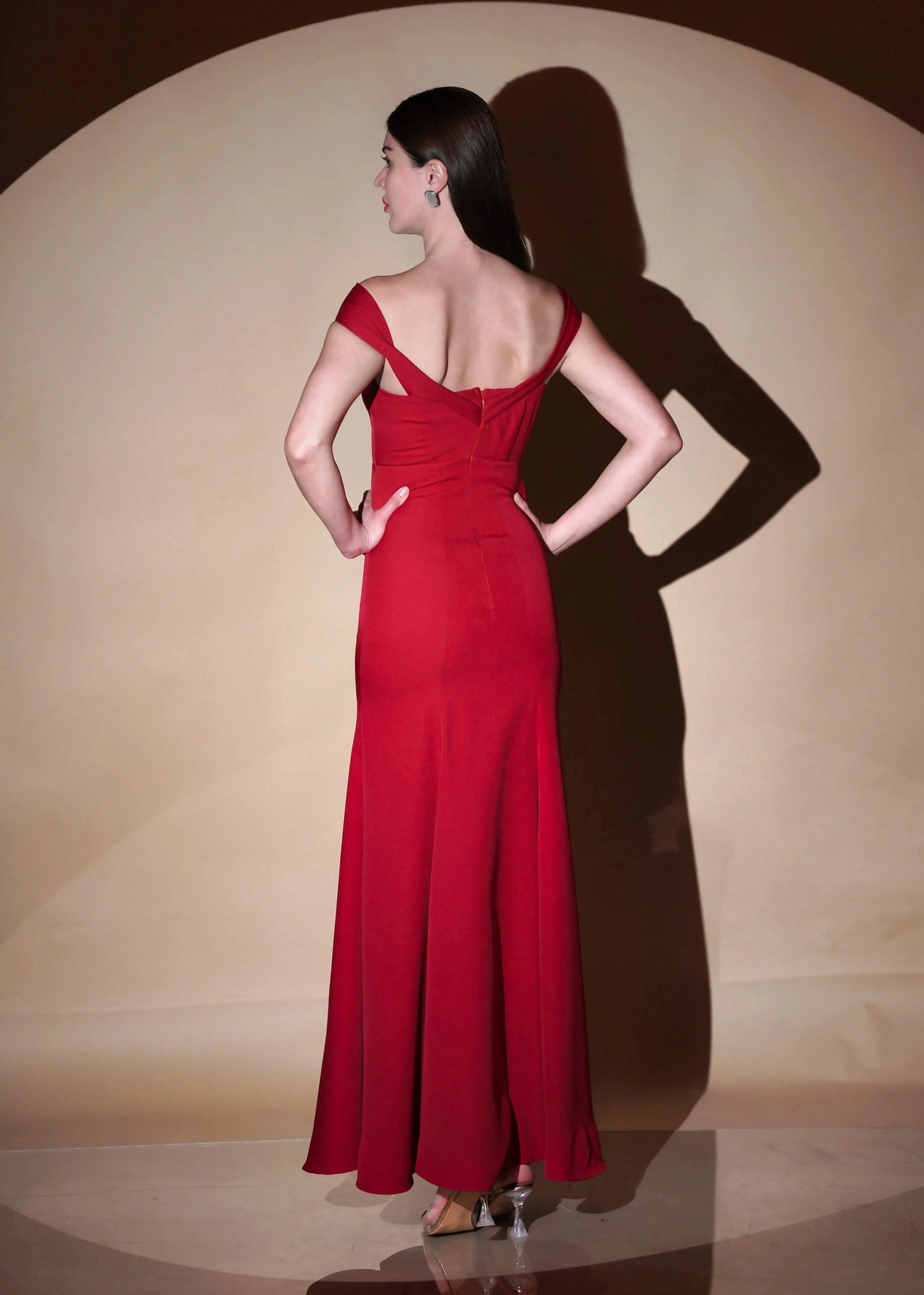 Classic Red Elegance Off Shoulder Mermaid Gown - Womenue