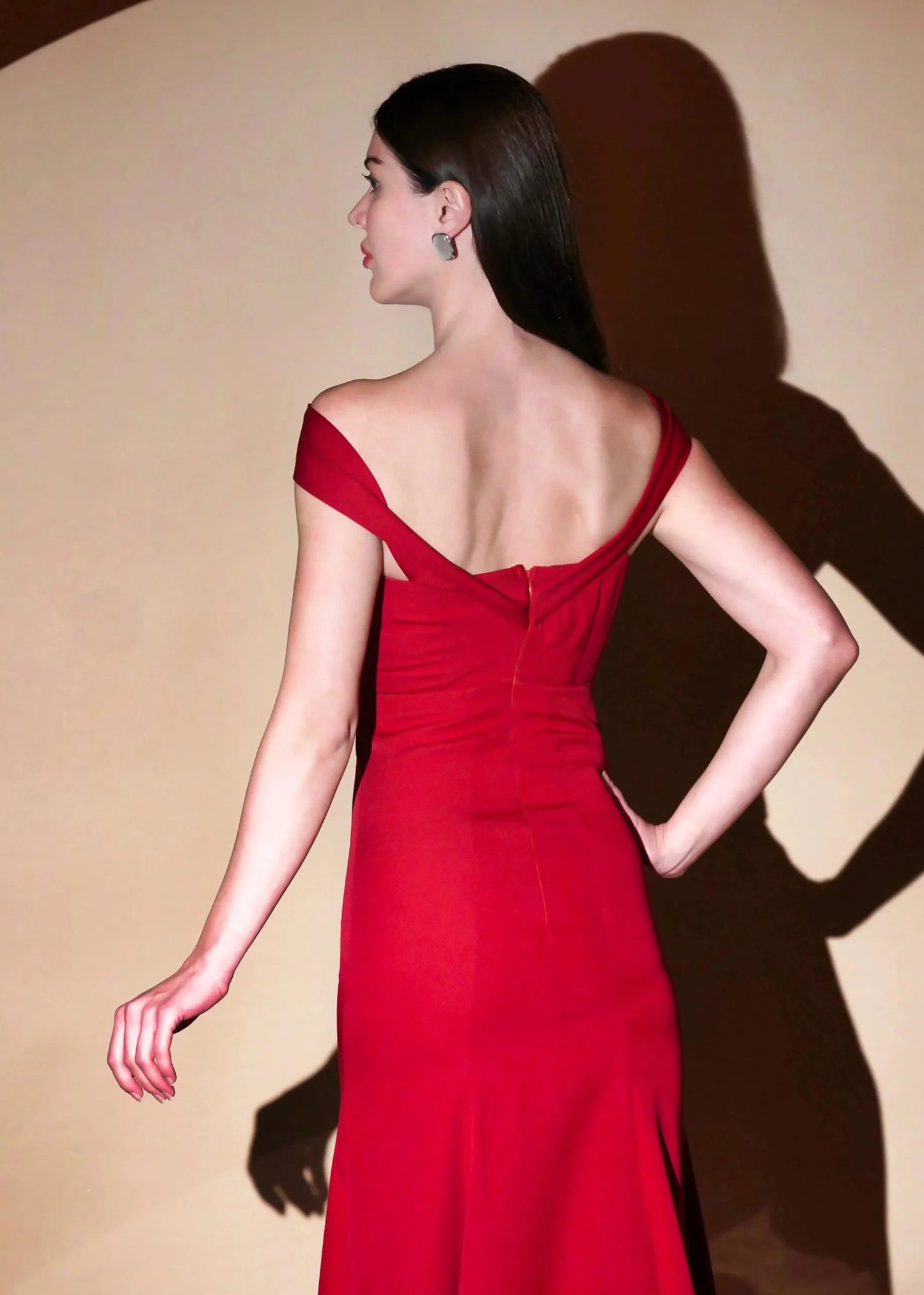 Classic Red Elegance Off Shoulder Mermaid Gown - Womenue