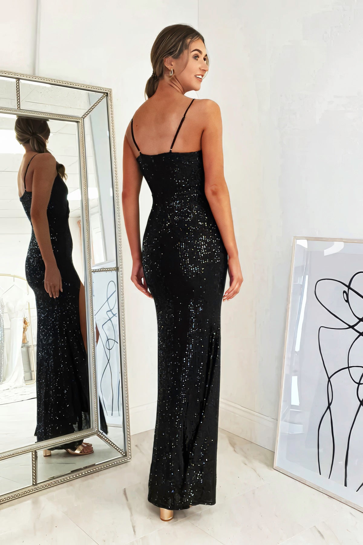 Radiant Allure: Mulan Sequin Black Gown