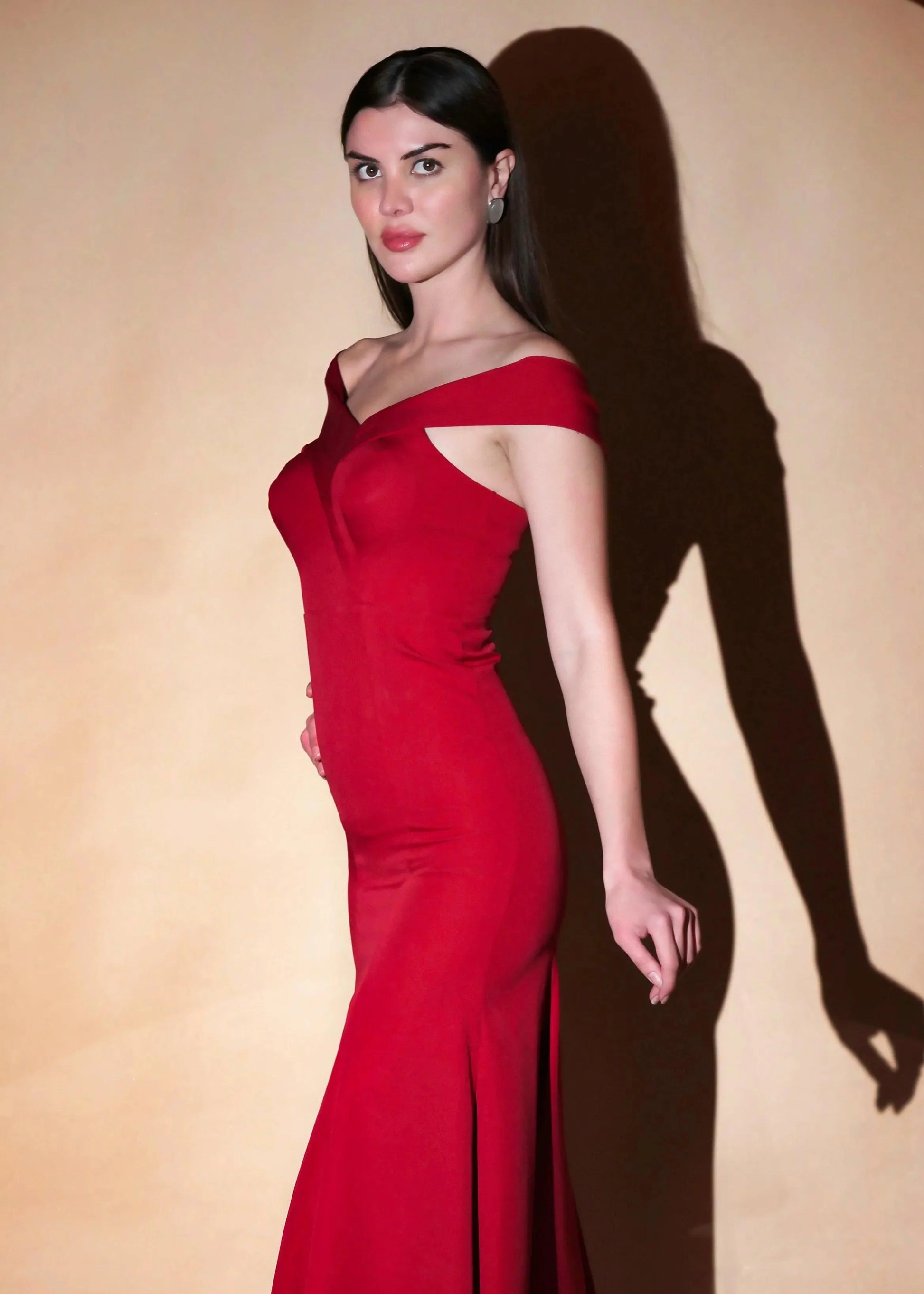 Classic Red Elegance Off Shoulder Mermaid Gown - Womenue